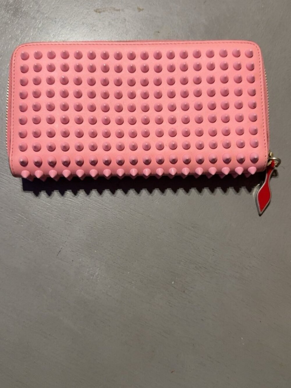 Christian Louboutin Panettone Pink Continental Zip Around Wallet Red Interior